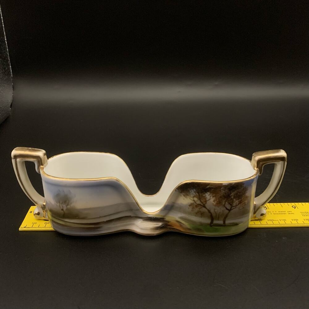 Antique 1918 Noritake Morimuru Porcelain Spoon Holder Hand Painted Landscape - Picture 14 of 16